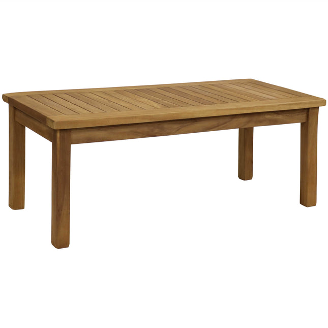 Sunnydaze  Solid Teak Outdoor Coffee Table - Light Brown Wood Stain Finish - Rectangular - 45 Inches Long