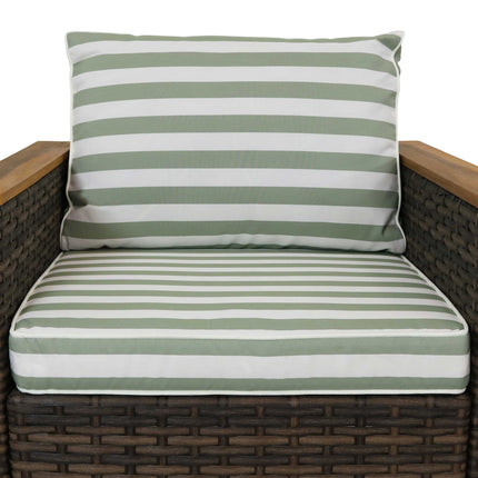 Sunnydaze Kenmare 4-Piece Rattan and Acacia Outdoor Patio Furniture Set with Green and White Striped Cushions