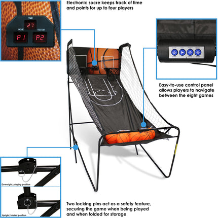Sunnydaze Folding Indoor 2-Player Arcade Basketball Game with Electronic Scorer and 8 Game Modes
