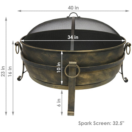 Sunnydaze Steel Cauldron Fire Pit with Spark Screen
