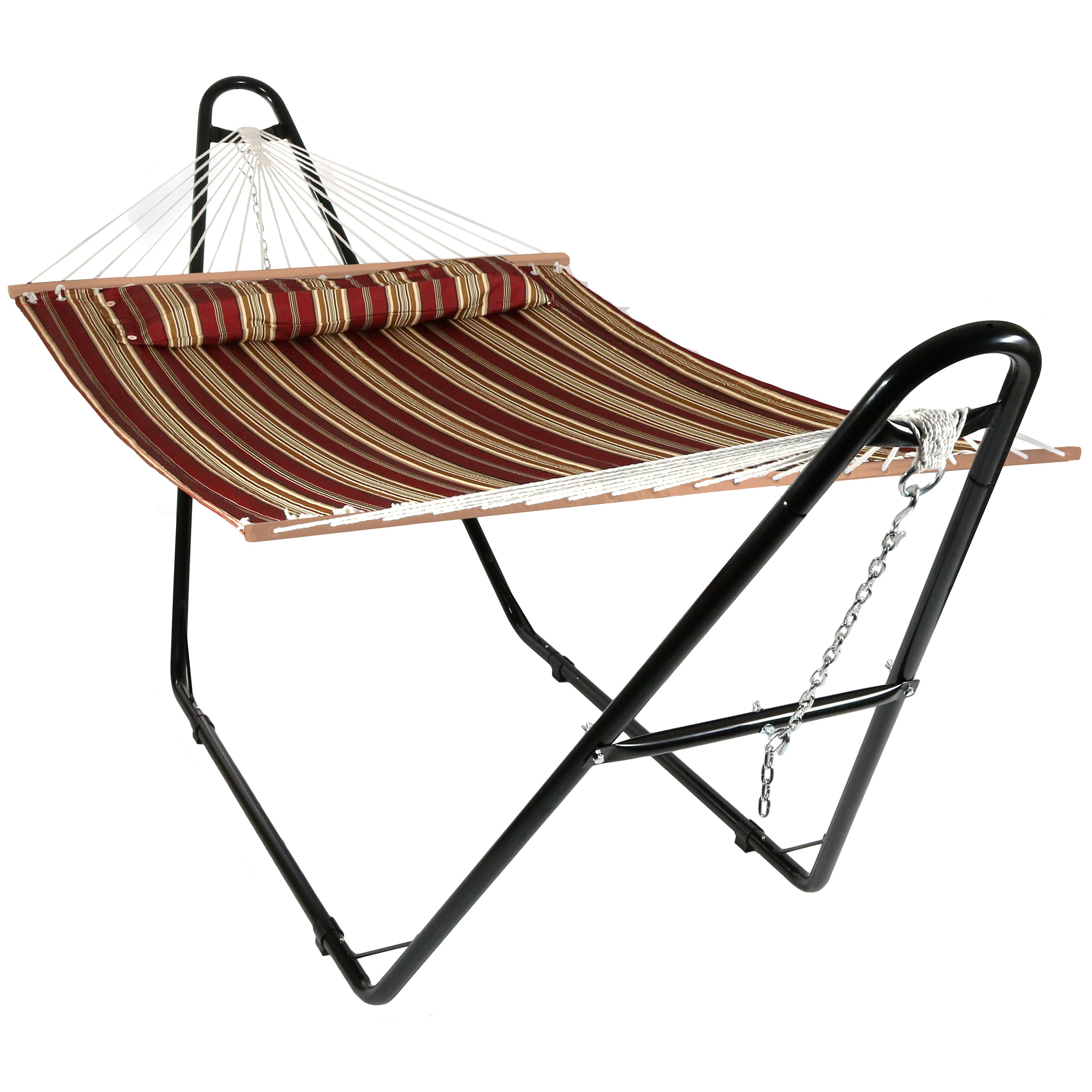 multi personen hängematte Sunnydaze Quilted Double Fabric 2-Person Hammock with Multi-Use Universal Steel Stand, Red Stripe, 450 Pound Capacity – Serenity Health & Home Decor