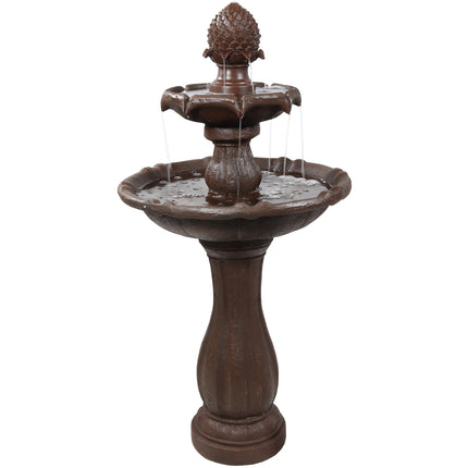 Sunnydaze 2-Tier Pineapple Solar Fountain with Battery Backup, Rust Finish, 46 Inch Tall