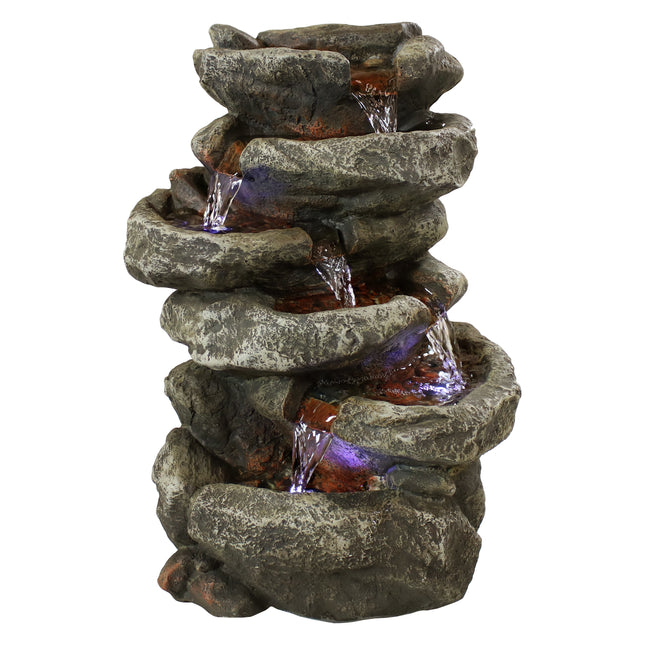 Sunnydaze 6-Tier Stone Falls Tabletop Water Fountain with LED Light, 10 Inches Wide x 15 Inch Tall