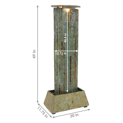 Sunnydaze Indoor/Outdoor Floor Water Fountain Tower, Natural Slate, 49-Inch