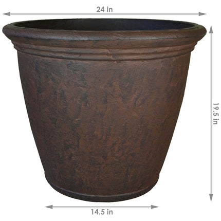 Sunnydaze Anjelica Indoor and Outdoor Resin Planter with Rust Finish, 24-Inch Diameter