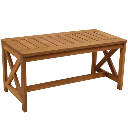 Sunnydaze Meranti Wood Outdoor Patio Coffee Table with Teak Oil Finish, 35-Inch