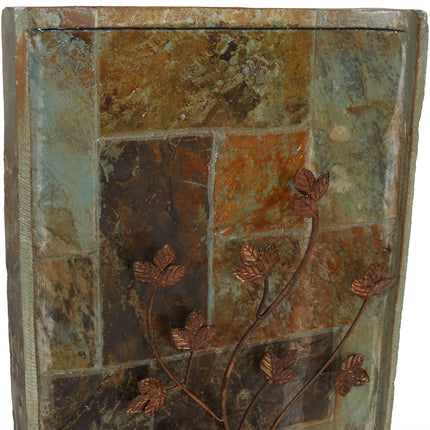 Sunnydaze Floor Water Fountain with Climbing Vines and LED Light, Natural Slate, 32-Inch