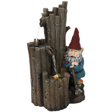 Sunnydaze Resting Gnome Outdoor Water Fountain with LED Light, 17-Inch