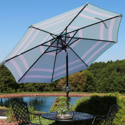 Sunnydaze Solar LED Lighted 9-Foot Aluminum Umbrella with Tilt & Crank