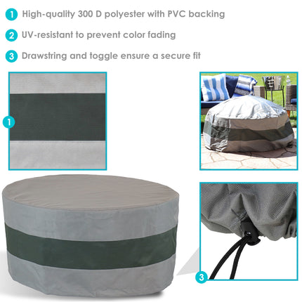 Sunnydaze Round 2-Tone Outdoor Fire Pit Cover - Gray/Green Stripe - Multiple Sizes