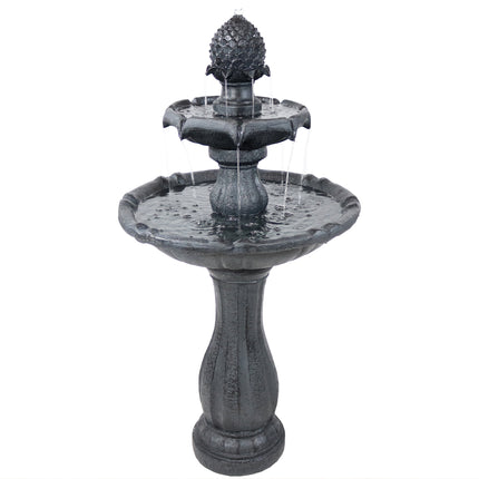 Sunnydaze 2-Tier Pineapple Solar Fountain with Battery Backup, Black Finish, 46 Inch Tall