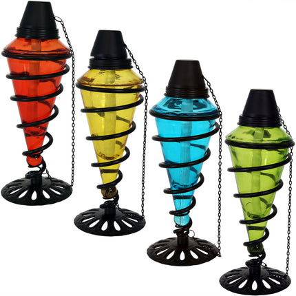 Sunnydaze Swirling Metal with Glass Tabletop Torches, Outdoor Patio and Lawn Citronella Torch, Set of 4