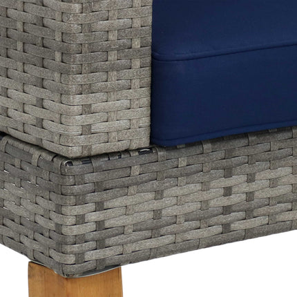 Sunnydaze Clifdon 4-Piece Rattan and Acacia Outdoor Patio Furniture Set with Navy Blue Cushions