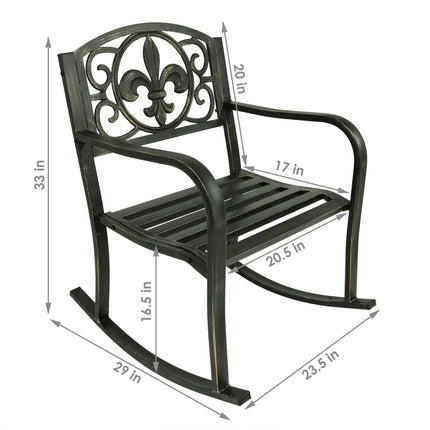 Sunnydaze Patio Rocking Chair, Durable Cast Iron Construction with Fleur-de-Lis Design