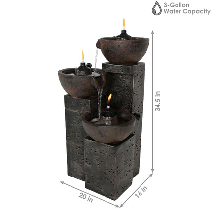 Sunnydaze 3-Tier Burning Bowls Outdoor Fire and Water Fountain, 34-Inch