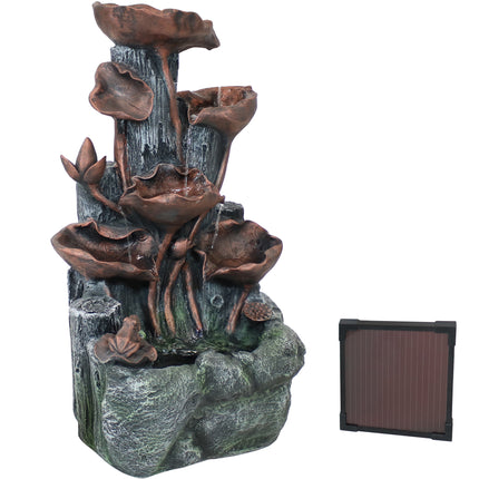 Sunnydaze Outdoor Tiered Driftwood and Flourishing Stems Cascading Water Fountain with Battery Pack and LED, 30-Inch