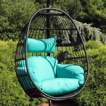Sunnydaze Dalia Steel Hanging Egg Chair with Cushions, 45-Inch