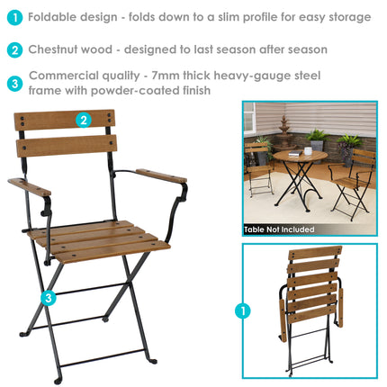 Sunnydaze Basic European Chestnut Wooden Folding Small Bistro Dining Armchair - Portable, Compact Side Chair