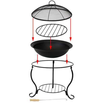 Sunnydaze Elegant Steel Fire Pit Bowl - Black Outdoor Wood-Burning Patio Fireplace and Stand with Spark Screen Guard