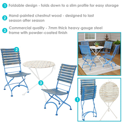 Sunnydaze Cafe Couleur Shabby Chic Chestnut Wooden Folding Bistro Table and Chairs, 5-Piece Set