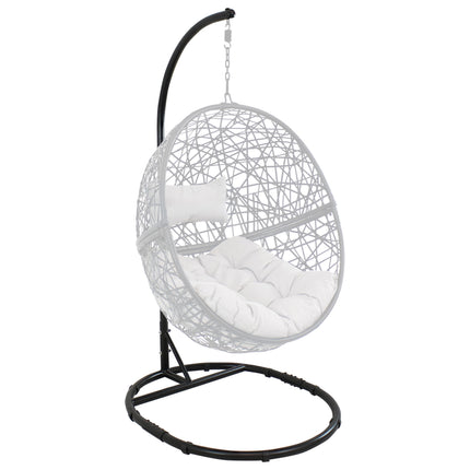 Sunnydaze Black Steel Hanging Egg Chair Stand with Extra-Wide Round Base, 76 Inches Tall