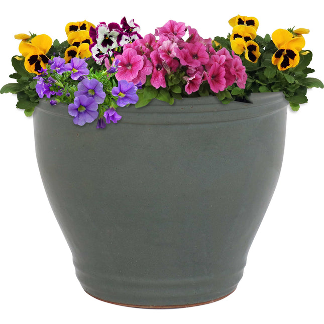 Sunnydaze Studio Ceramic Flower Pot Planter with Drainage Holes - High-Fired Glazed UV and Frost-Resistant Finish - Outdoor/Indoor Use