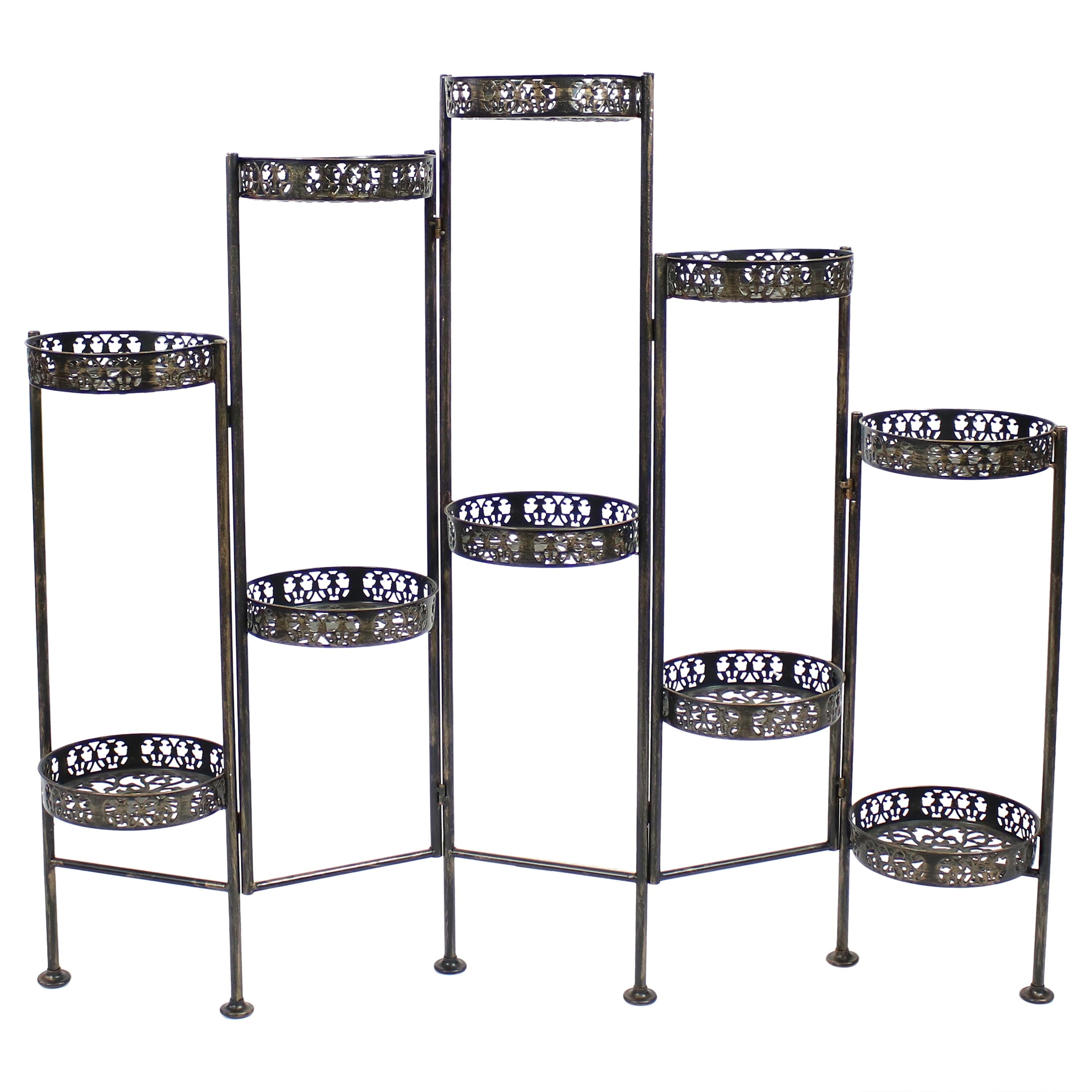 bronze indoor plant stand Sunnydaze 10-Tier Steel Indoor and Outdoor Folding Plant Stand with Bronze Finish, 46 Inch – Serenity Health & Home Decor