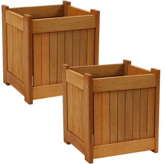 Sunnydaze Meranti Wood Outdoor Planter Box with Teak Oil Finish, 16-Inch