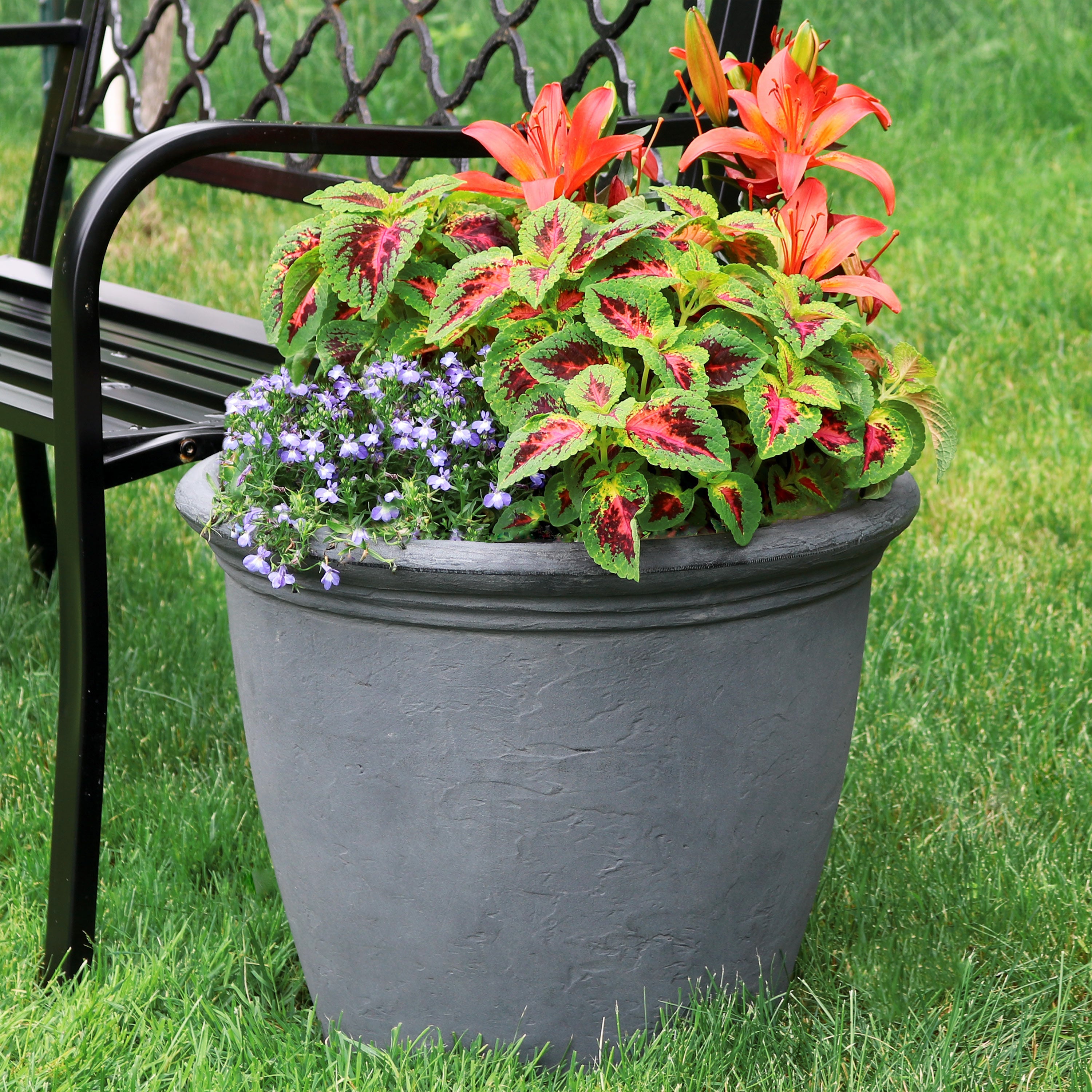20 inch indoor planter Sunnydaze Anjelica Indoor and Outdoor Resin Planter, Slate Finish, 20-Inch Diameter – Serenity Health & Home Decor