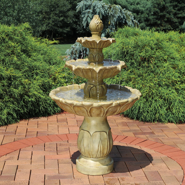 Sunnydaze Classic Tulip 3 Tiered Outdoor Water Fountain, Garden Stone, 46 Inch Tall