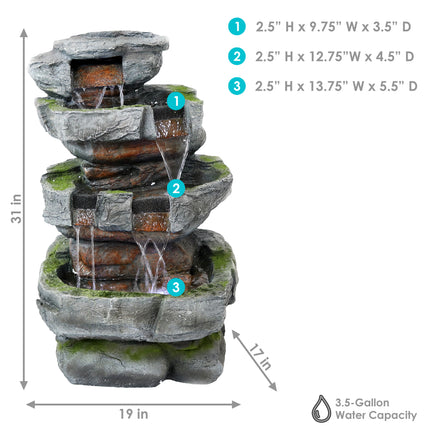 Sunnydaze Outdoor Electric Large Rock Quarry Waterfall Fountain with LED Lights, 31 Inch Tall