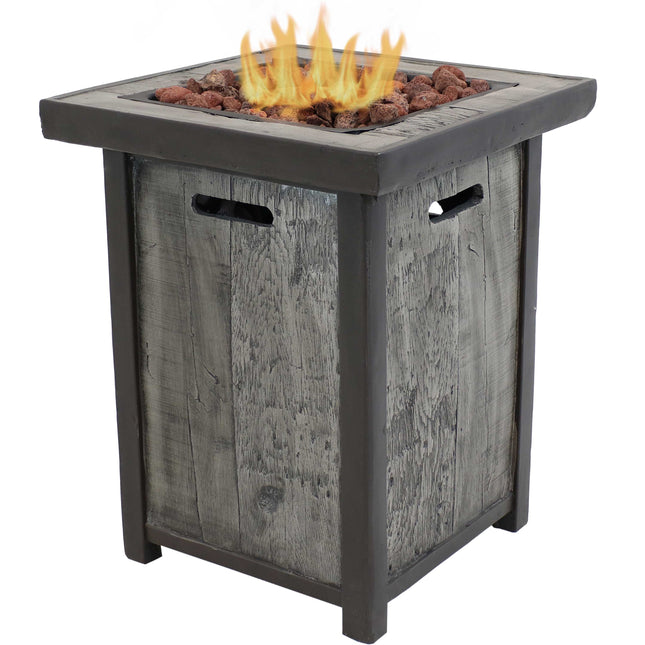 Sunnydaze Square Outdoor Propane Gas Fire Pit Table with Weathered Wood Look, 25 Inches Tall