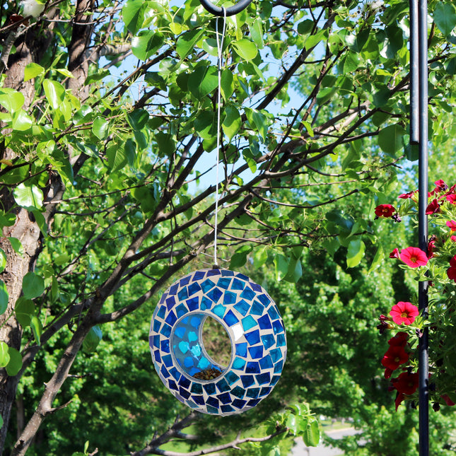 Sunnydaze Mosaic Fly-Through Hanging Outdoor Bird Feeder, 6-Inch, Multiple Colors Available