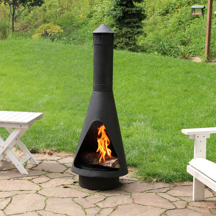 Sunnydaze Open Access Outdoor Wood Burning Steel Chiminea Fire Pit with Log Poker and Log Grate, 56 Inch