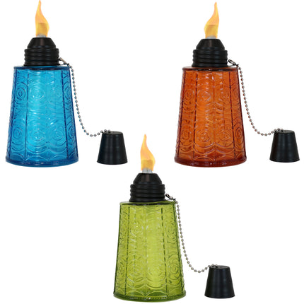 Sunnydaze Set of 3 Glass Tabletop Torches, 1 Blue, 1 Orange and 1 Green