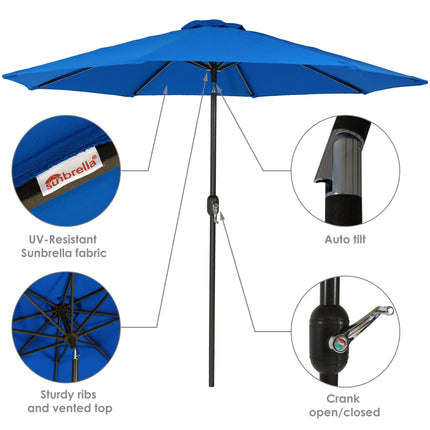 Sunnydaze 9-Foot Aluminum Sunbrella Market Umbrella with Auto Tilt and Crank