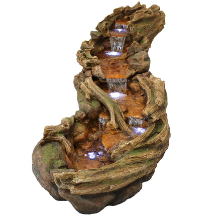 Sunnydaze Flowing Driftwood Falls Outdoor Water Fountain with LED Lights, 8-Foot Long