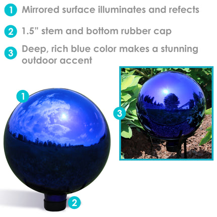 Sunnydaze Blue Mirrored Surface Gazing Globe Ball, 10-Inch