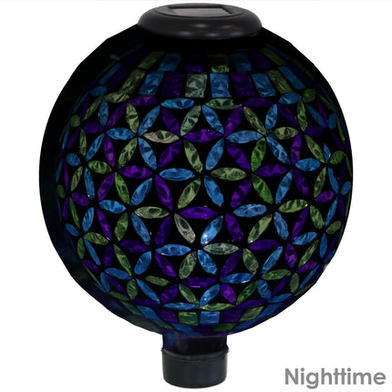Sunnydaze Cool Blooms Glass Mosaic Garden Gazing Globe with LED Solar Light, 10-Inch
