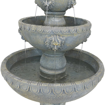 Sunnydaze Four Tier Lion Head Outdoor Water Fountain, Includes Electric Submersible Pump, 53 Inch Tall