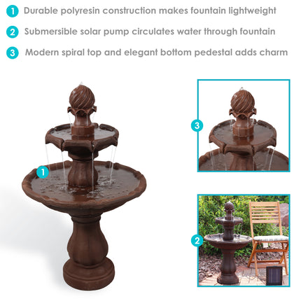 Sunnydaze Two Tier Solar Outdoor Water Fountain with Battery Backup, Rust Finish, 35 Inch Tall