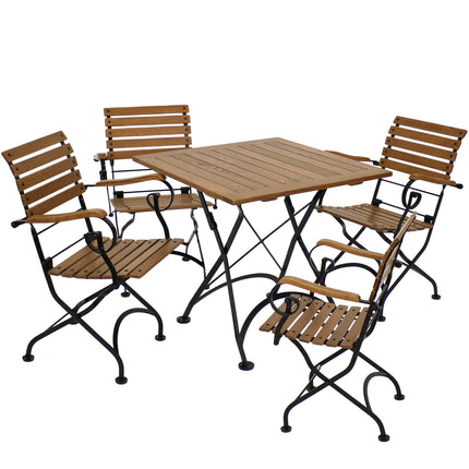 Sunnydaze Deluxe European Chestnut 5pc Folding Bistro Dining Table and Chair Set