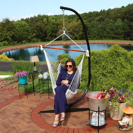 Sunnydaze Tufted Victorian Hammock Swing and C-Stand Combo for Outdoor Use, 300-Pound Weight Capacity