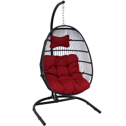Sunnydaze Julia Hanging Egg Chair with Cushion and Stand - 76 Inches Tall
