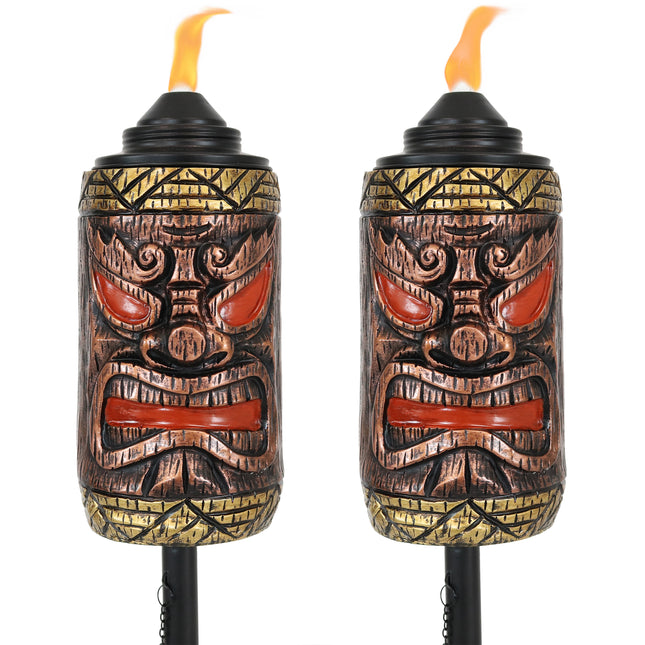 Sunnydaze Tiki Face Outdoor Lawn Patio Torch, Set of 2