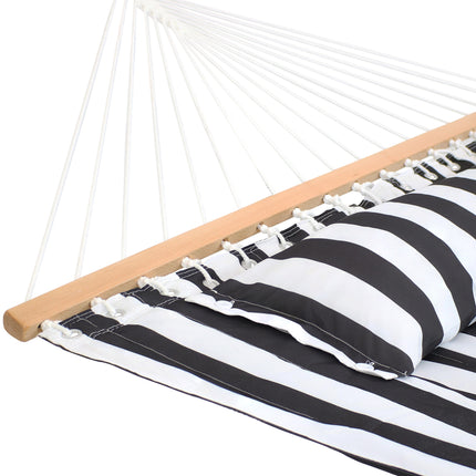 Sunnydaze 2 Person Quilted Fabric Hammock with Spreader Bars and Pillow - Black and White
