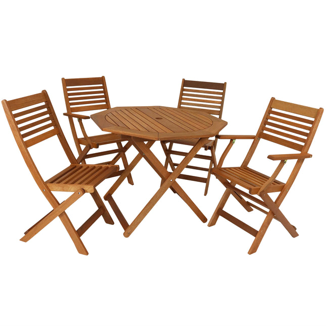 Sunnydaze Meranti Wood 5-Piece Outdoor Folding Patio Dining Set, Teak Oil Finish