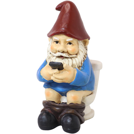 Cody the Gnome Reading Phone on the Throne, 9.5 Inch Tall by Sunnydaze Decor