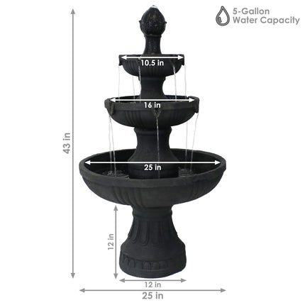 Sunnydaze Flower Blossom 3-Tier Electric Water Fountain, Black, 43 Inch Tall