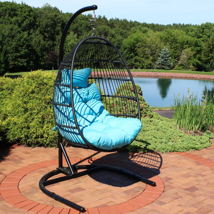 Sunnydaze Julia Hanging Egg Chair with Cushion and Stand - 76 Inches Tall
